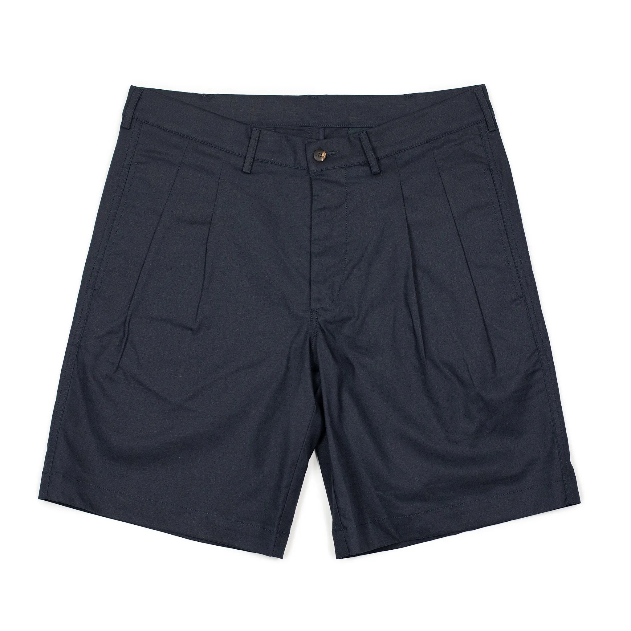 Aaza pleated shorts in navy linen cotton