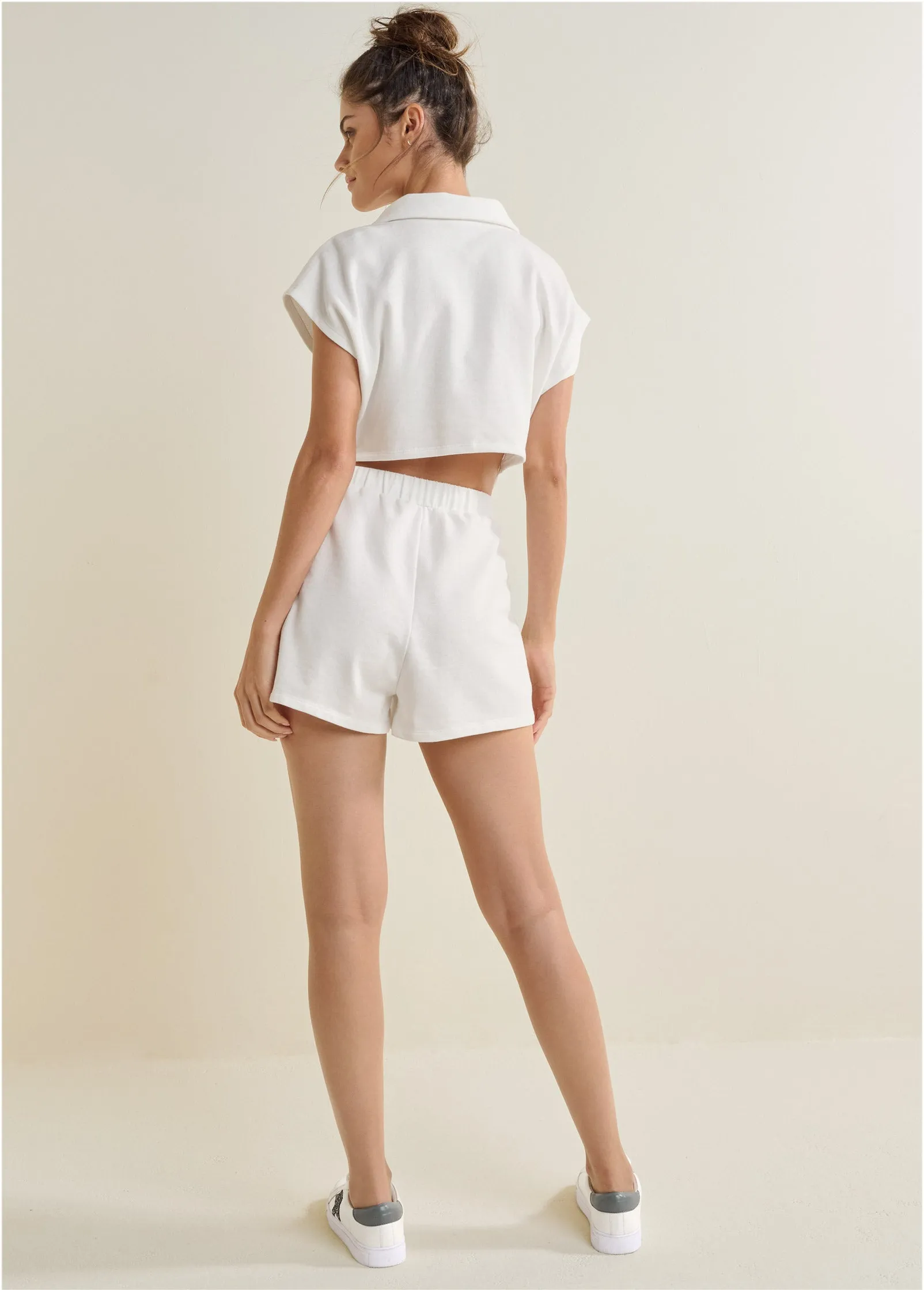 Back Cutout V-Neck Romper - Off White