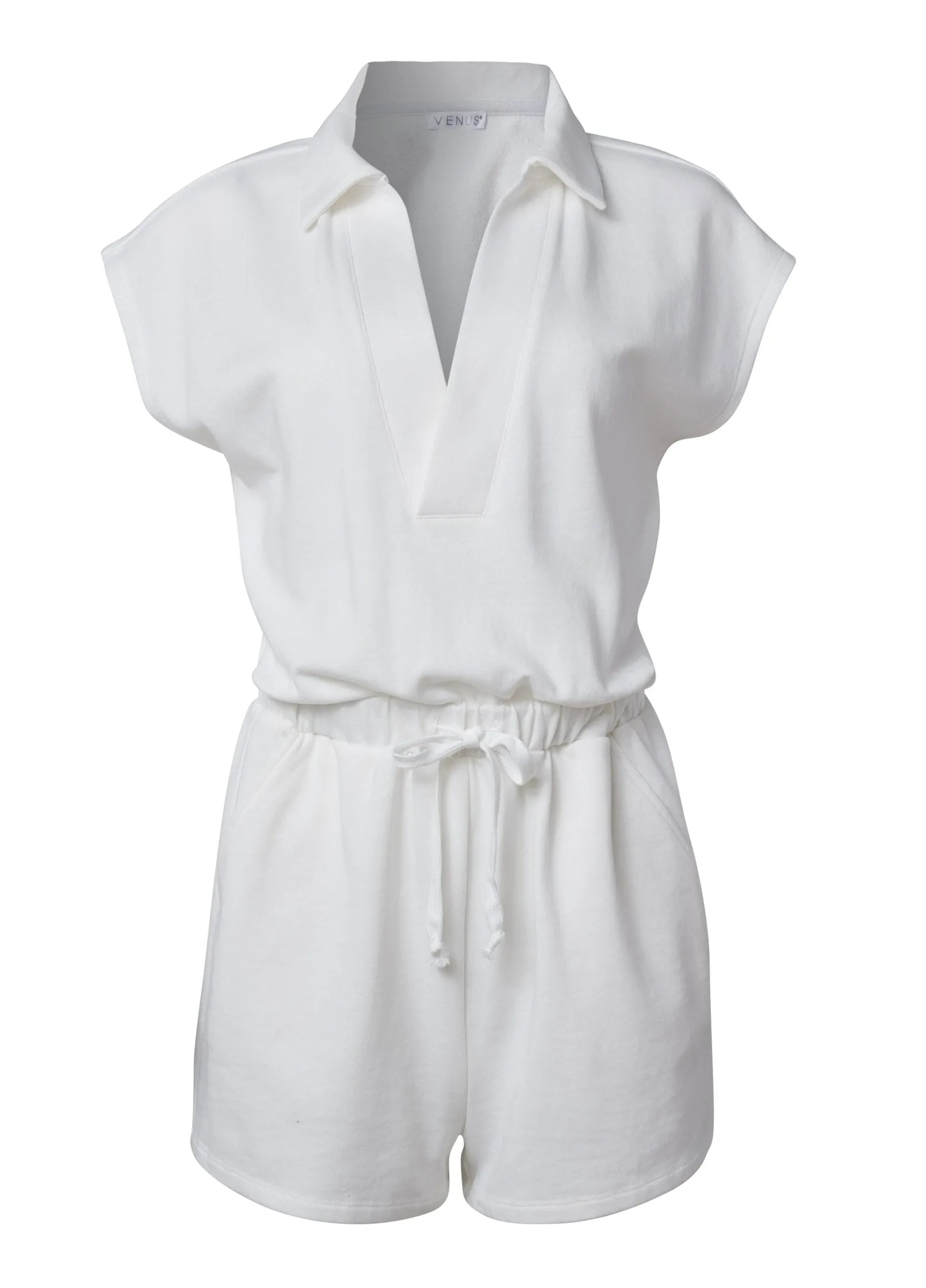 Back Cutout V-Neck Romper - Off White