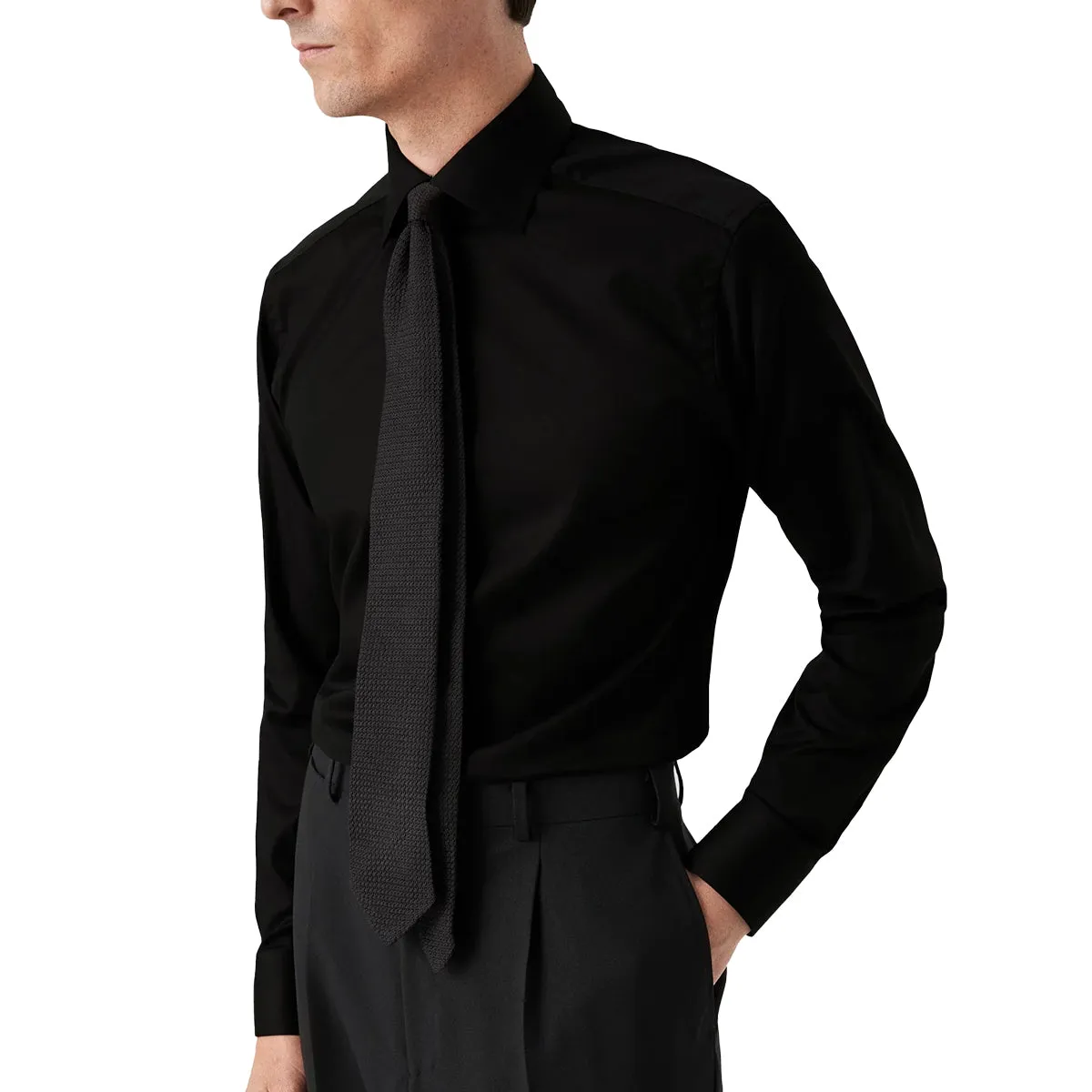 Black Floral Trim Signature Twill Slim Fit Shirt