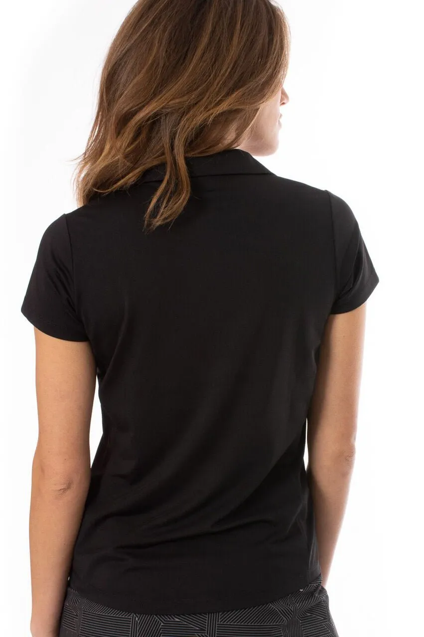 Black Short Sleeve Ruffle Polo