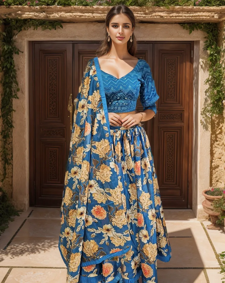 Blue Floral Lehenga Choli