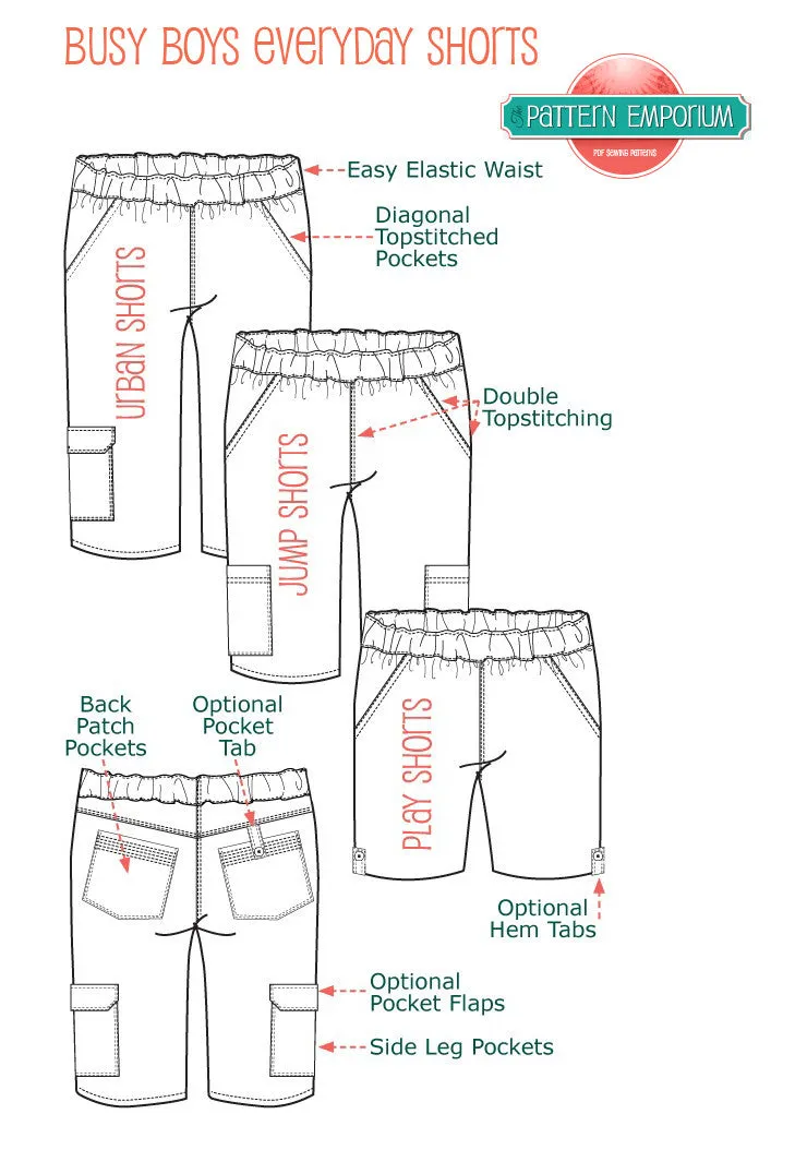 Busy Boys | Shorts Sewing Pattern