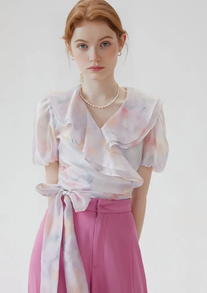 CHIFFON RUFFLE FLORAL TOPS