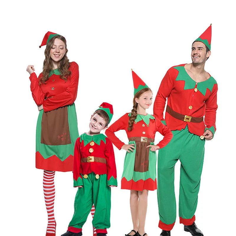 Christmas Elf Parent-child Costume Accessories Family Atmosphere Hat Tops Pants Dress Party Active Stage Perform Cosplay Holidy