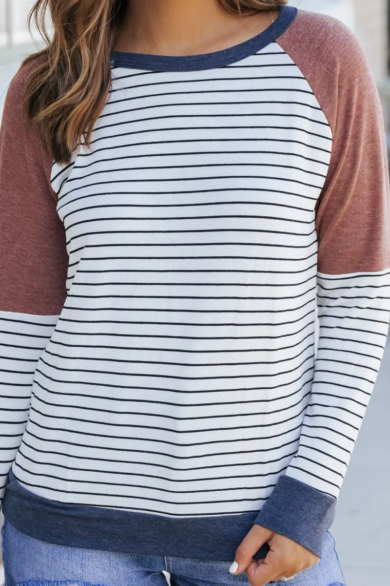 Color Block Striped Long Sleeve Top - FINAL SALE