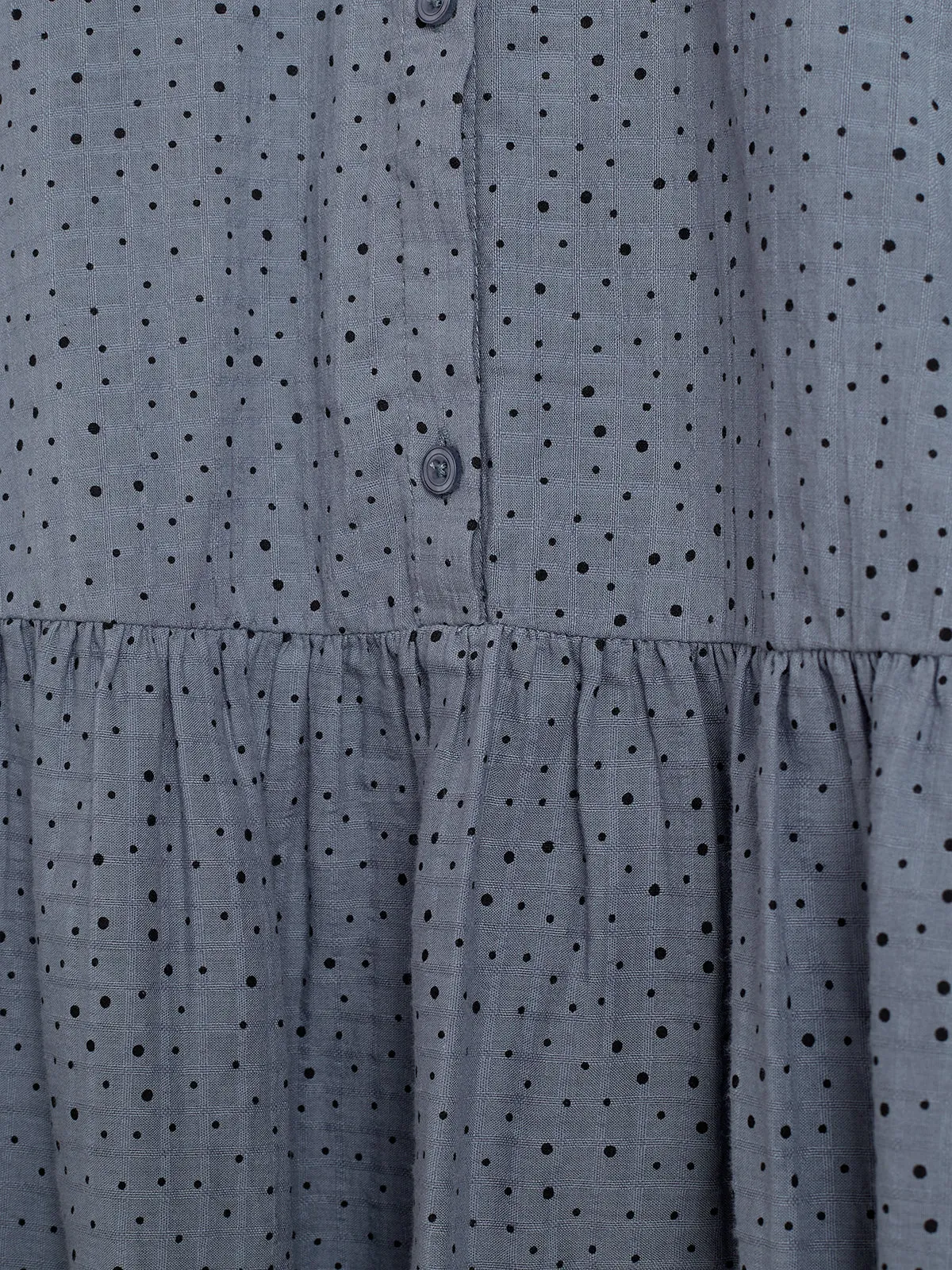 Cotton Dress w. Micro Dots - Tween - Dusty Blue