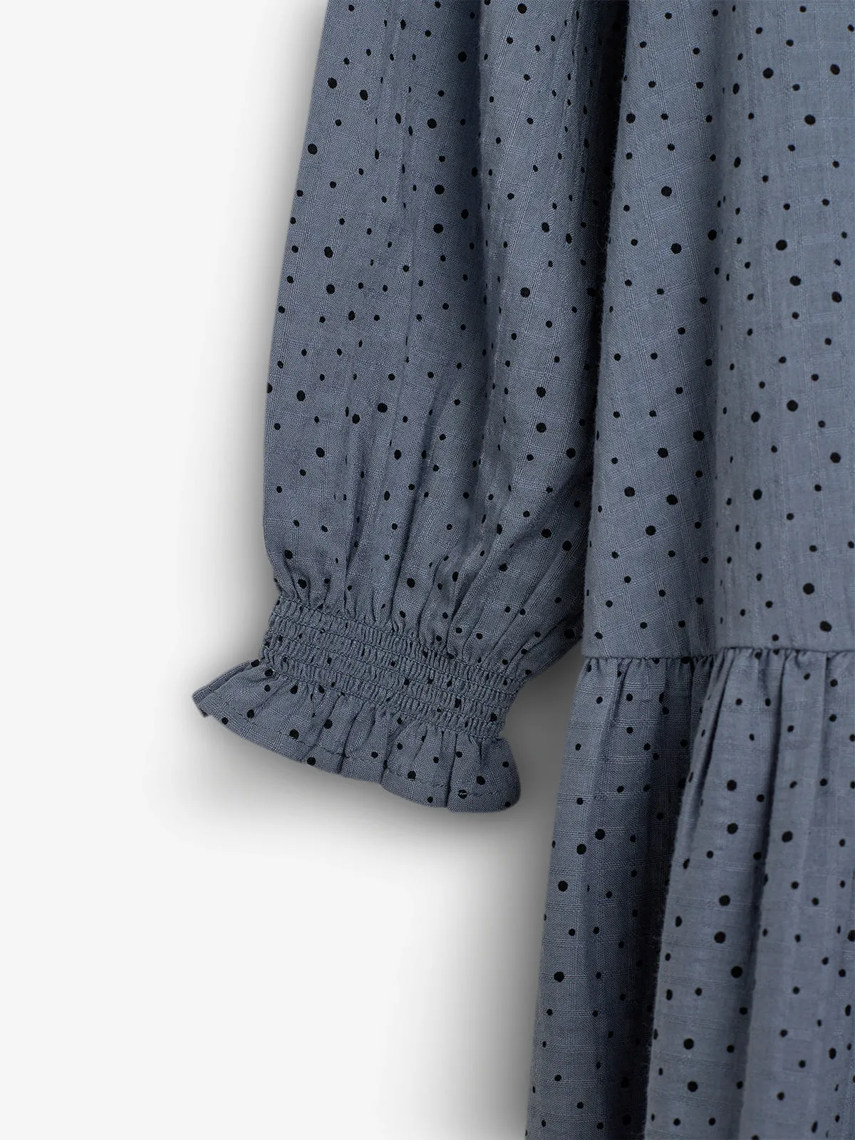 Cotton Dress w. Micro Dots - Tween - Dusty Blue