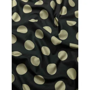 Cream And Black Polka Dot Print Silk Fabric