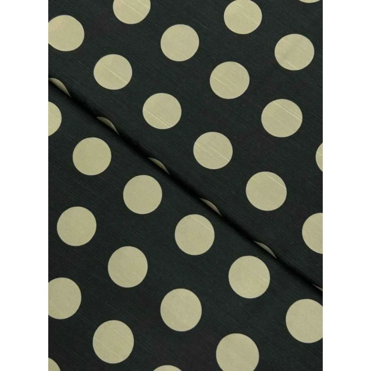 Cream And Black Polka Dot Print Silk Fabric