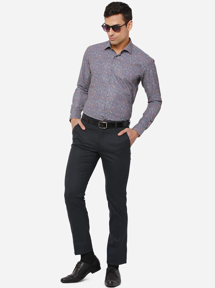 Dark Grey & Orange Printed Slim Fit Party Wear Shirt | JB Studio