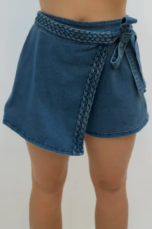 Denim Wrap Braided Skort