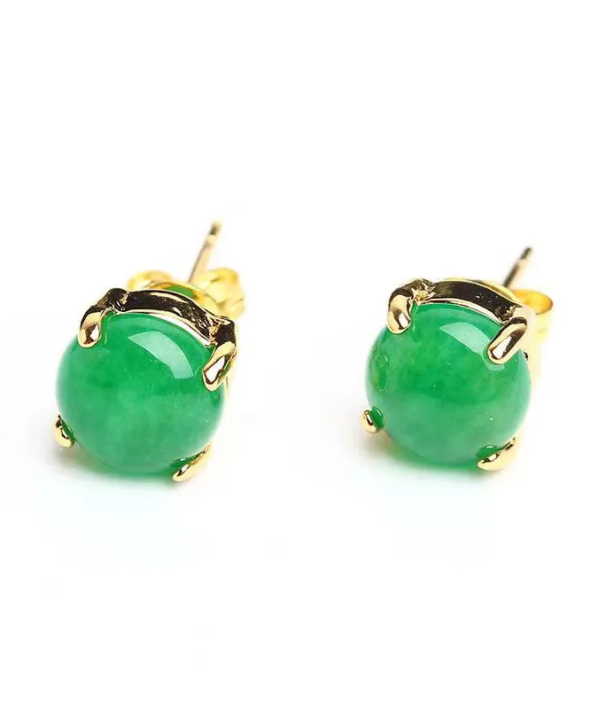 DIY Green Sterling Silver Inlaid Jade Stud Earrings DF1031