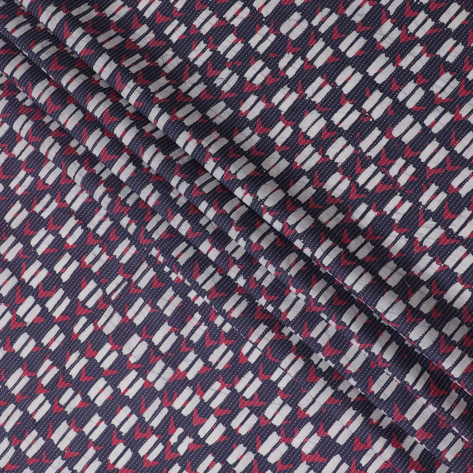 Dynamic Dashes Cotton Lawn Fabric - Navy, Red, and White Streaked Pattern, 110cm Width-D18769