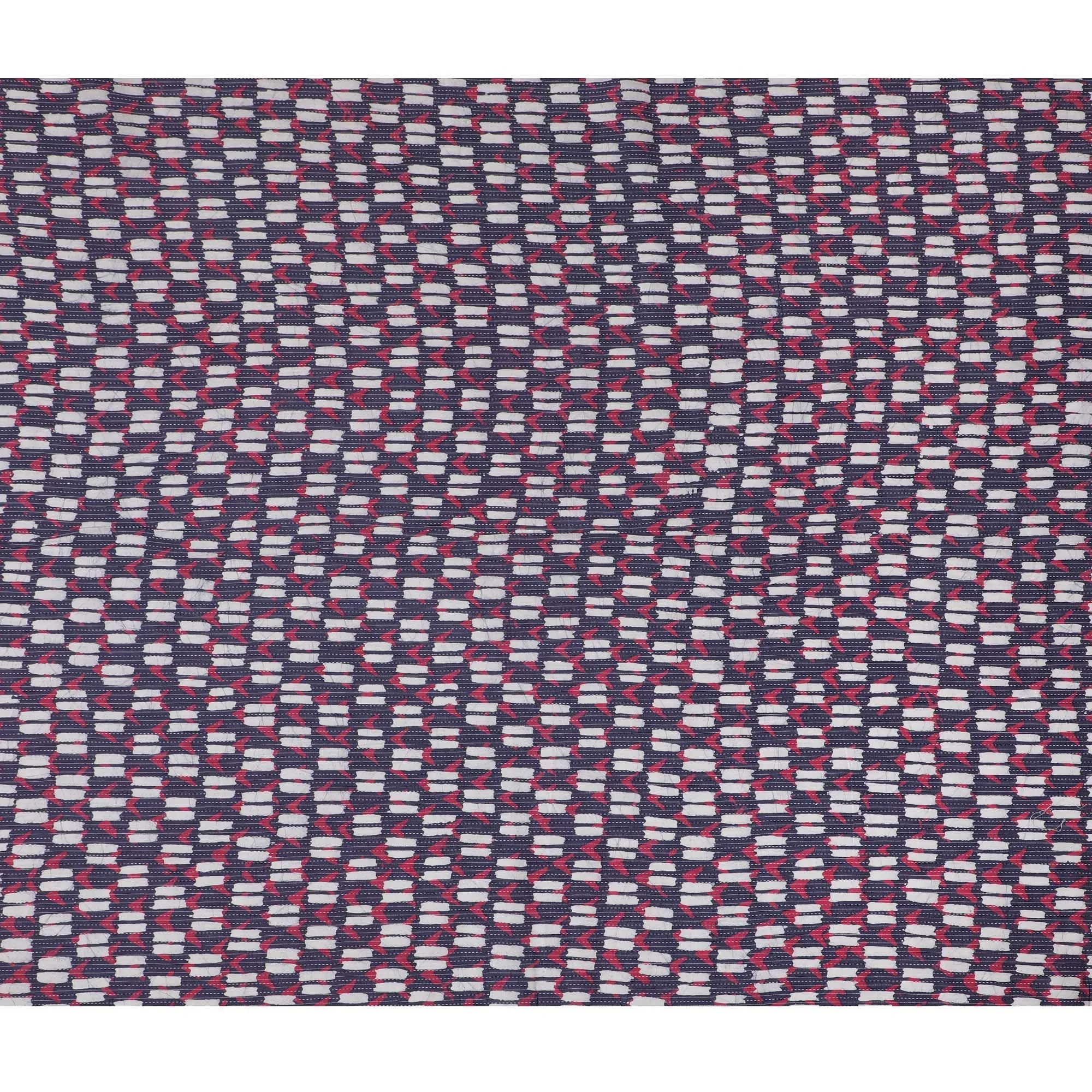 Dynamic Dashes Cotton Lawn Fabric - Navy, Red, and White Streaked Pattern, 110cm Width-D18769