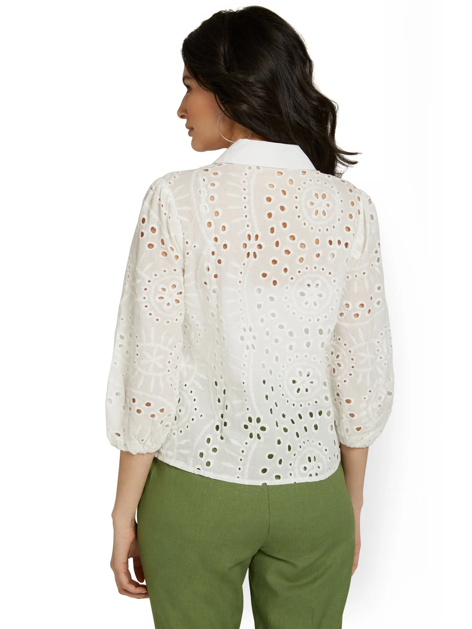 Eyelet Button-Front Shirt