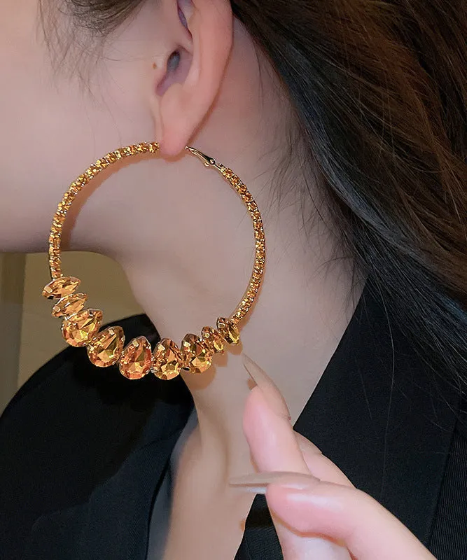 Fine Champagne Copper Zircon Water Drop Hoop Earrings ZZ024