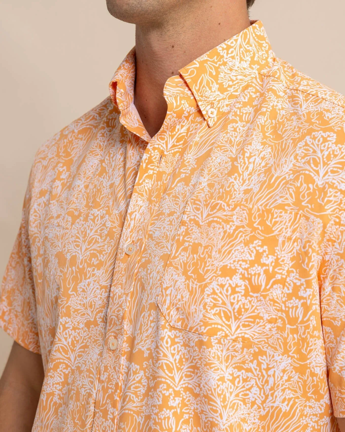 Floral Coral Intercoastal Short Sleeve Sport Shirt