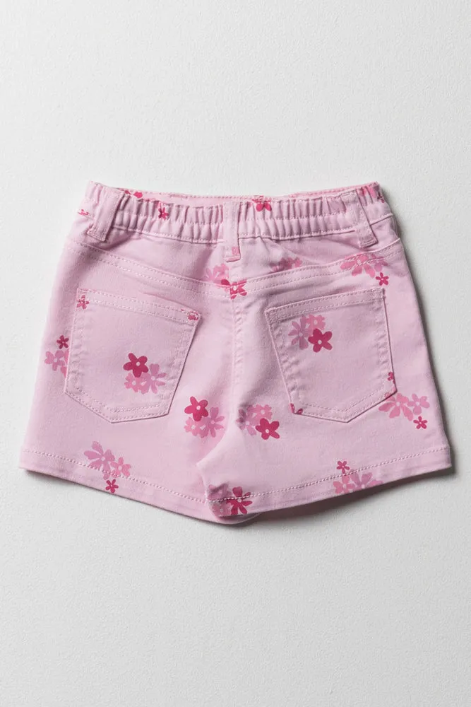 Floral Denim Skorts Pink