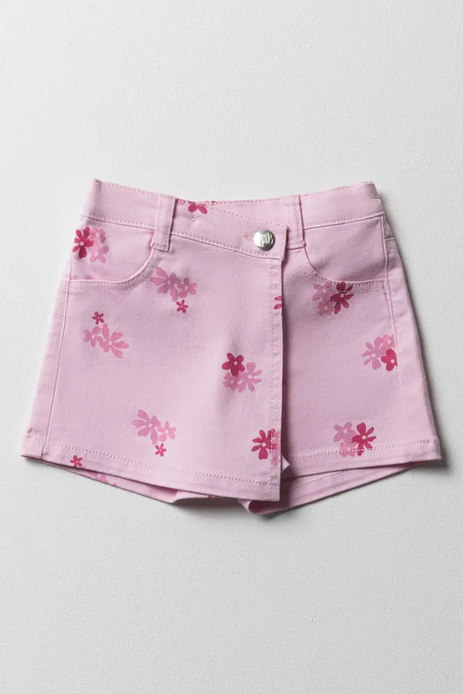 Floral Denim Skorts Pink