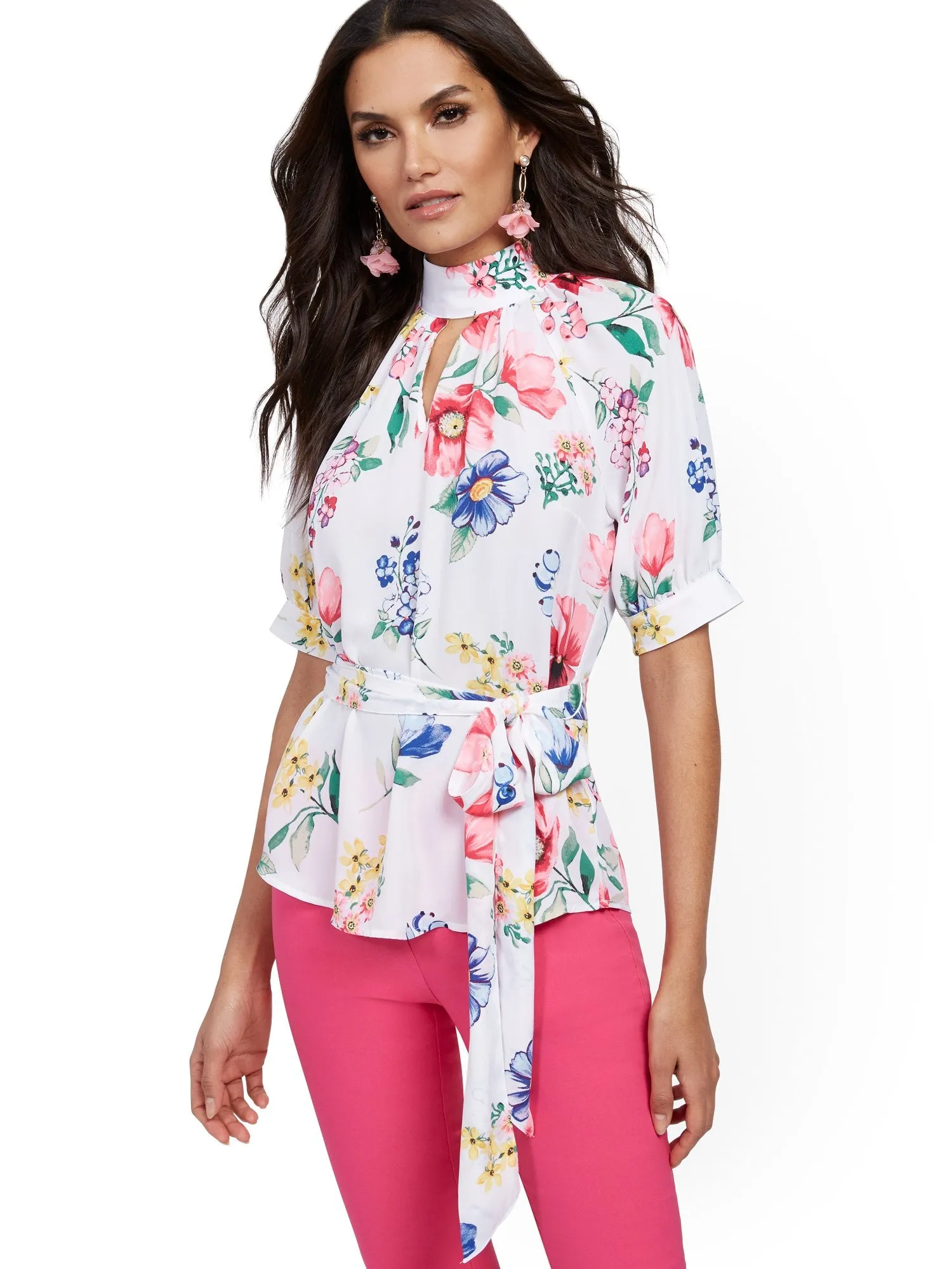 Floral Puff-Sleeve Blouse - 7th Avenue