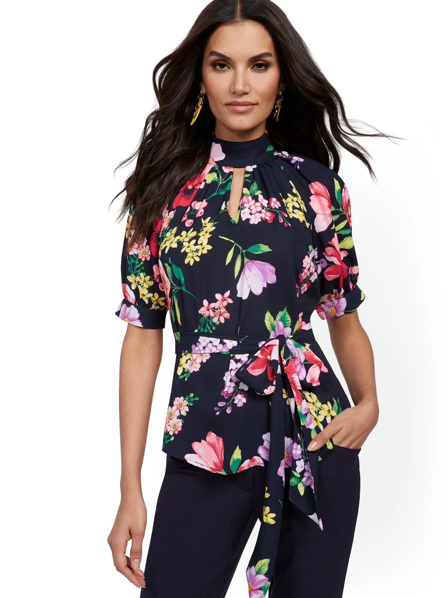 Floral Puff-Sleeve Blouse - 7th Avenue