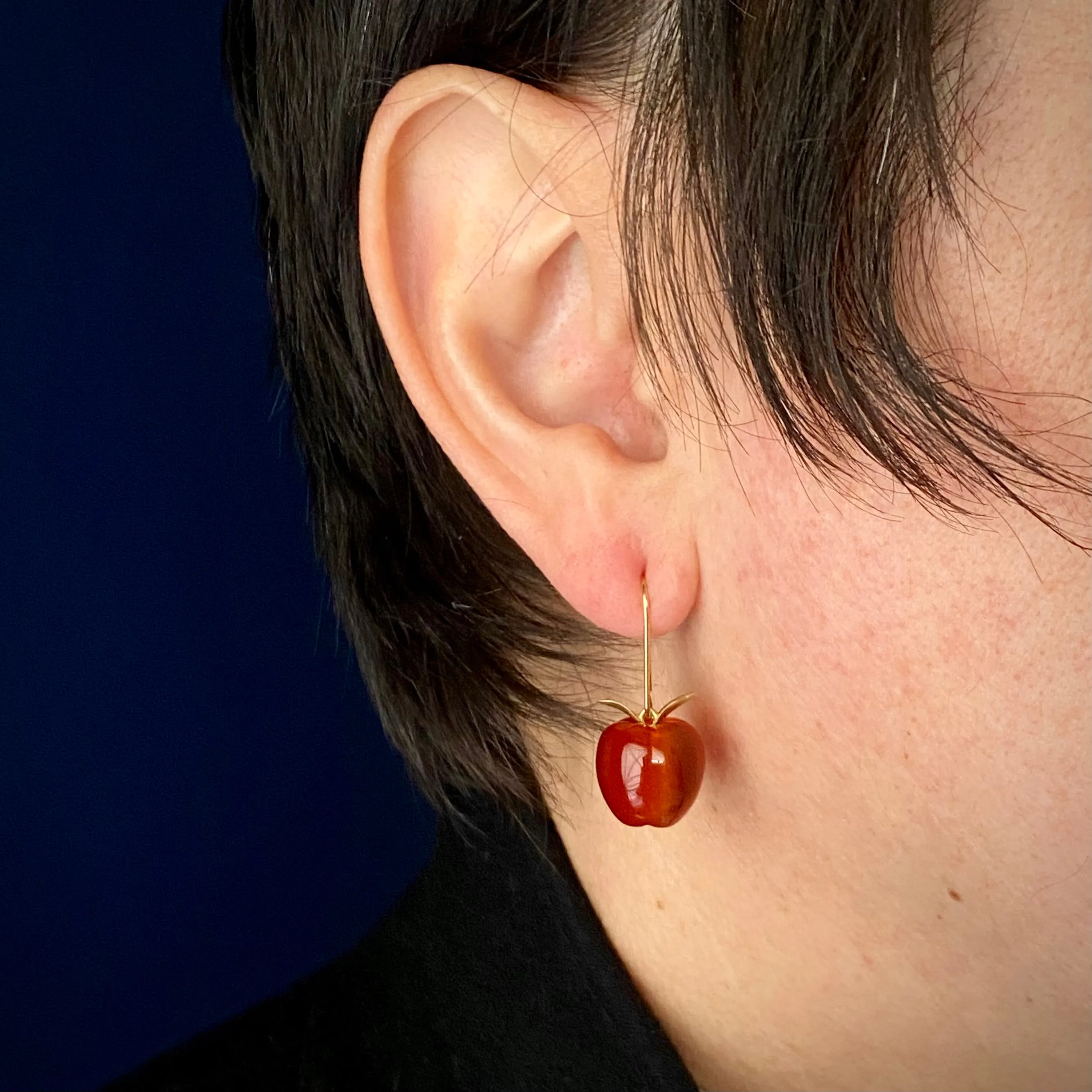 Gabriella Kiss 18k Carved Carnelian Apple Earrings