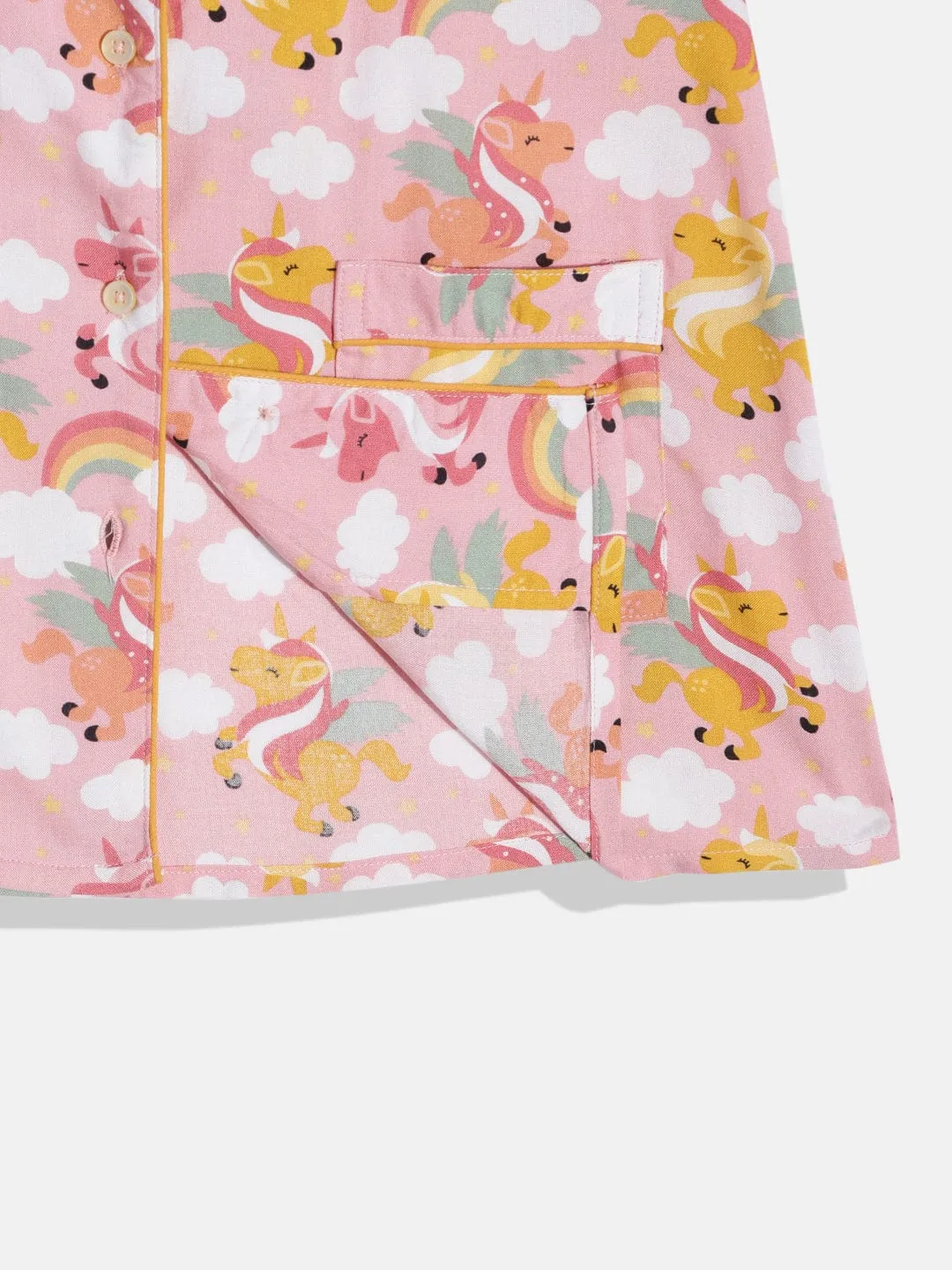 Girls Pink Unicorn Shorts Set