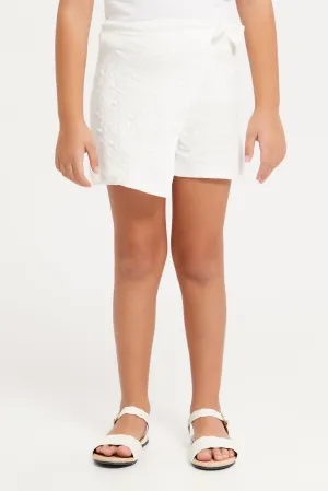 Girls White Jacquard Skort