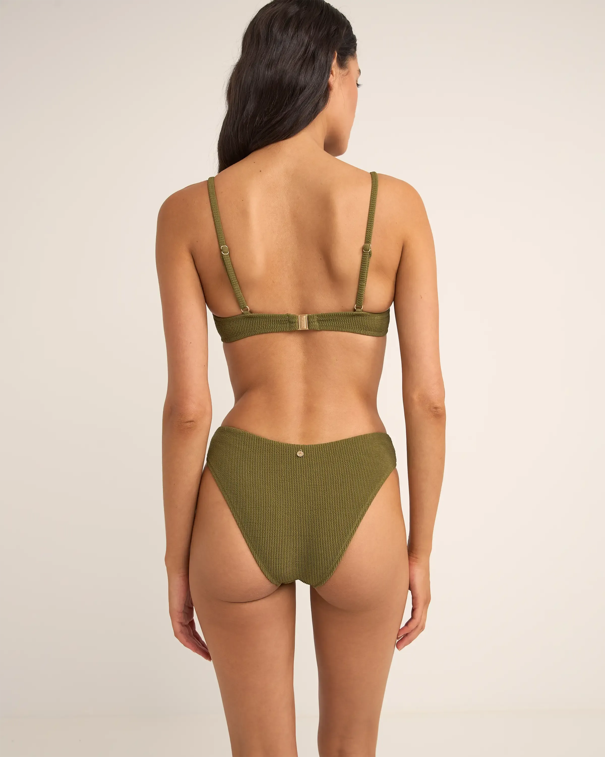 Isla Rib Ring Front Trilete Bikini Top in Ivy