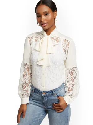 Lace Bow-Accent Blouse