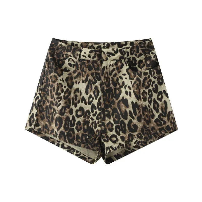 Leopard Print Stylish High Waist Shorts