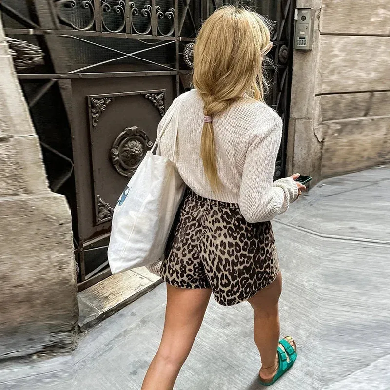 Leopard Print Stylish High Waist Shorts