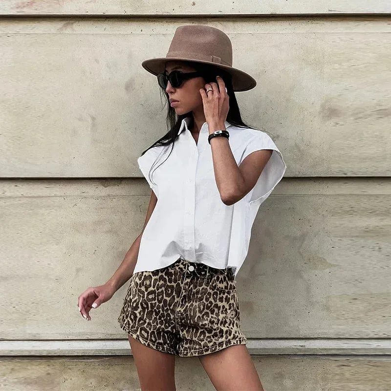 Leopard Print Stylish High Waist Shorts