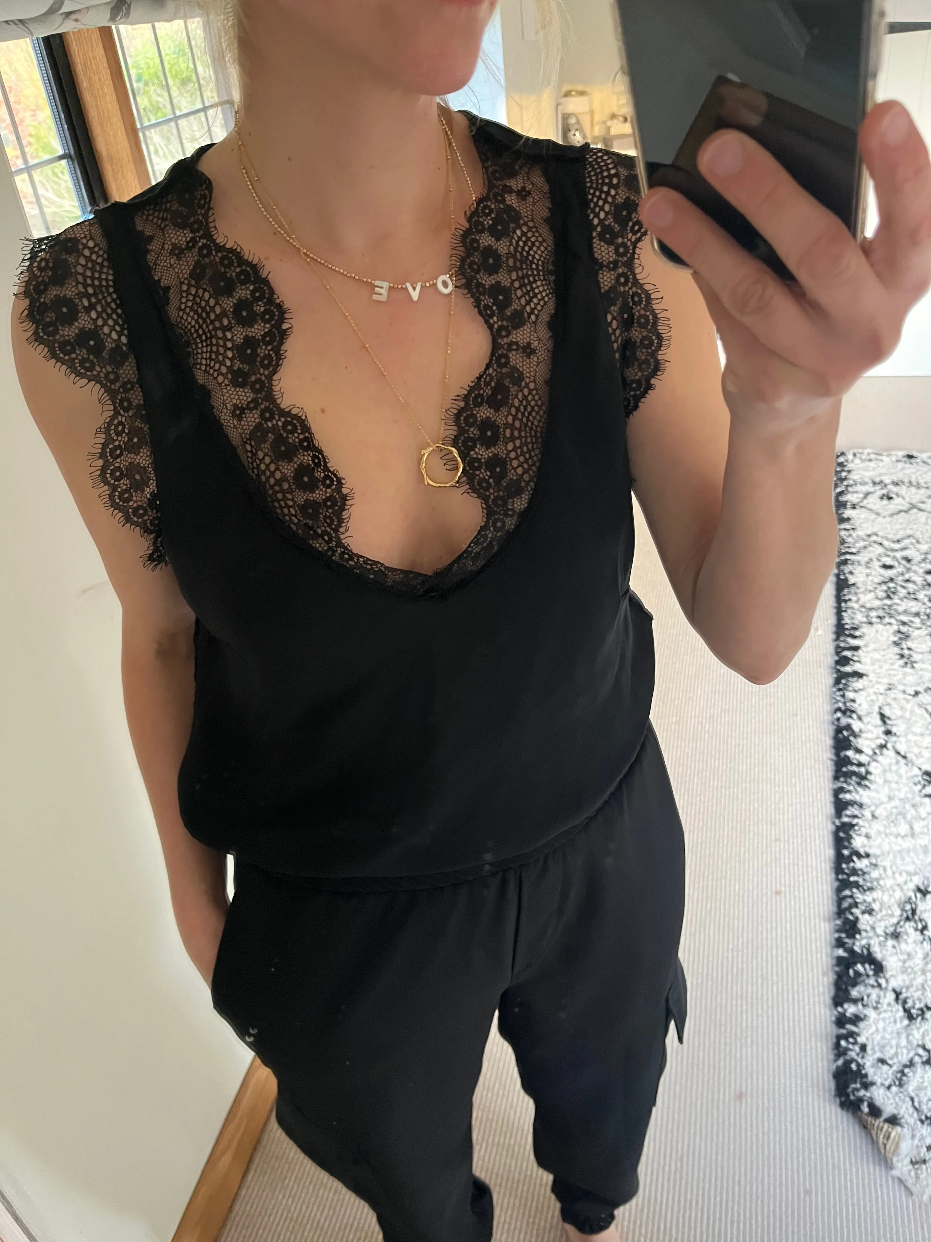 Marlowe lace-trim top in black