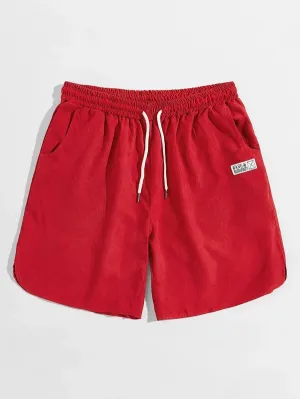 Men Letter Patched Drawstring Waist Shorts