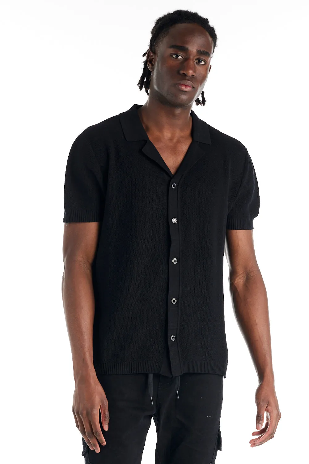 nANA jUDY Mens Morrison Knit Short Sleeve Shirt - Black