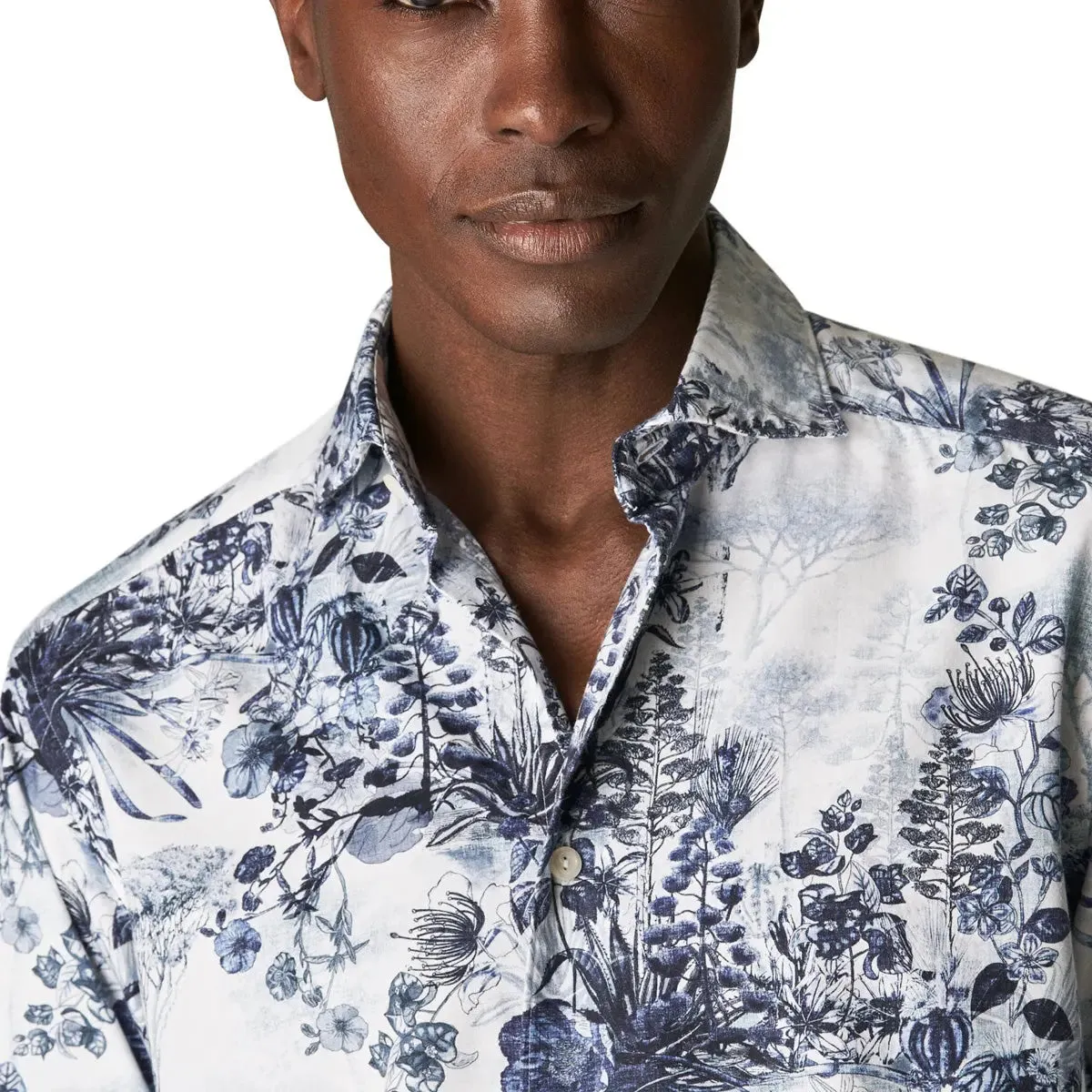 Navy Floral Print Cotton-Tencel™ Slim Fit Shirt