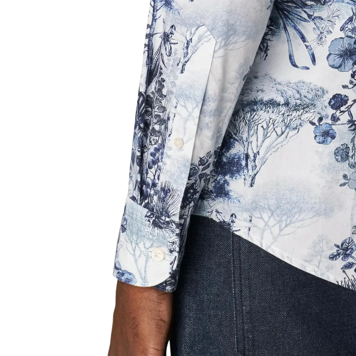 Navy Floral Print Cotton-Tencel™ Slim Fit Shirt