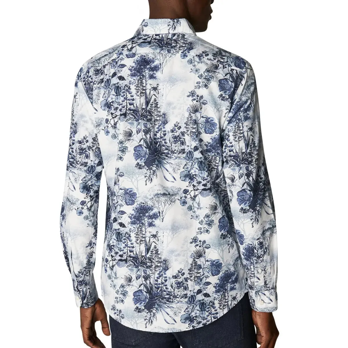 Navy Floral Print Cotton-Tencel™ Slim Fit Shirt