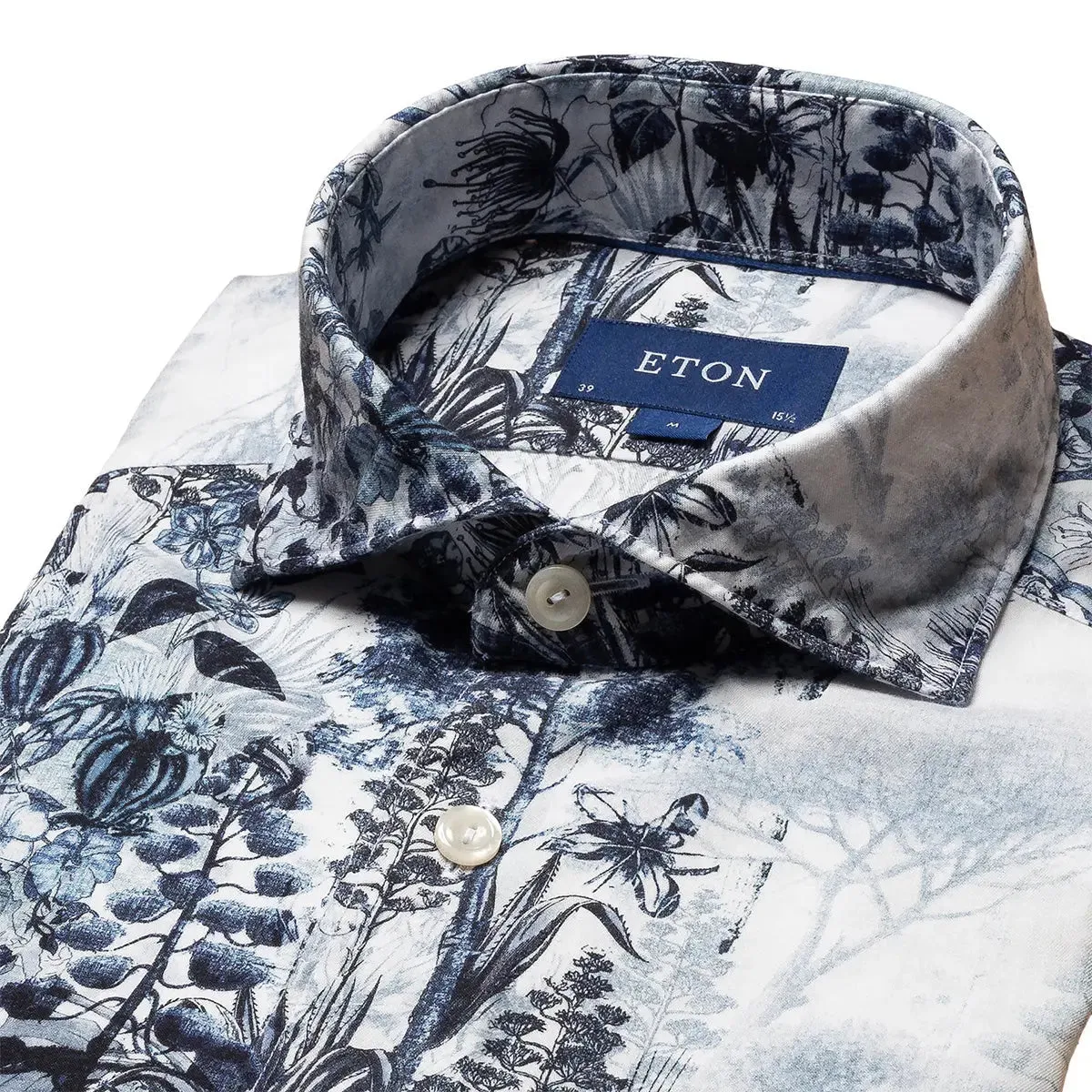 Navy Floral Print Cotton-Tencel™ Slim Fit Shirt