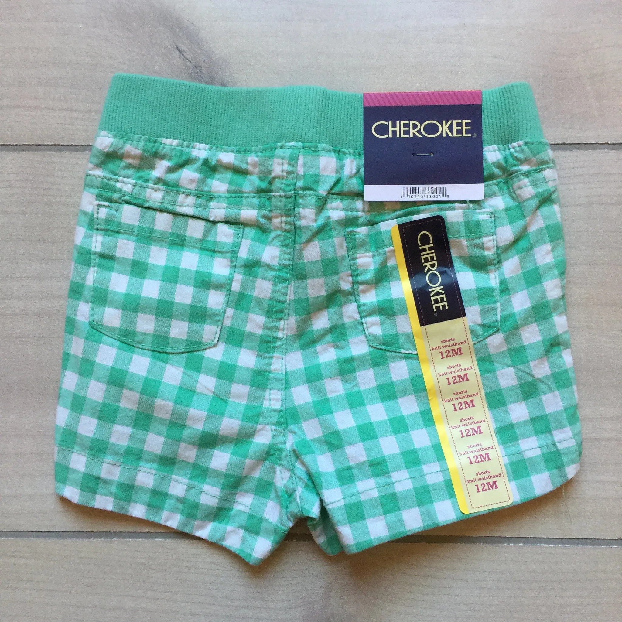 NEW Cherokee Green & White Checkered Elastic Waist Shorts