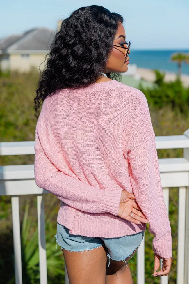 Off To The Beach Pink Coastal Script Sweater