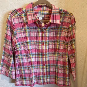 Plaid Semi Gauze 1 Pcoket Button Up Blouse