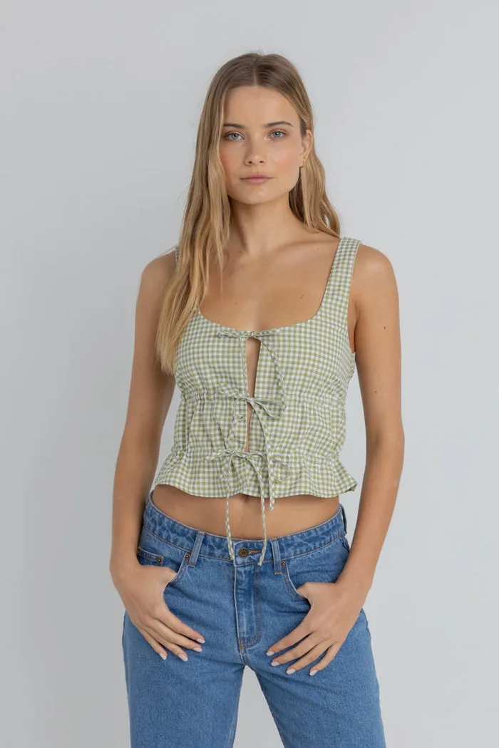 Rhythm Gloria Tie Front Top - GREEN