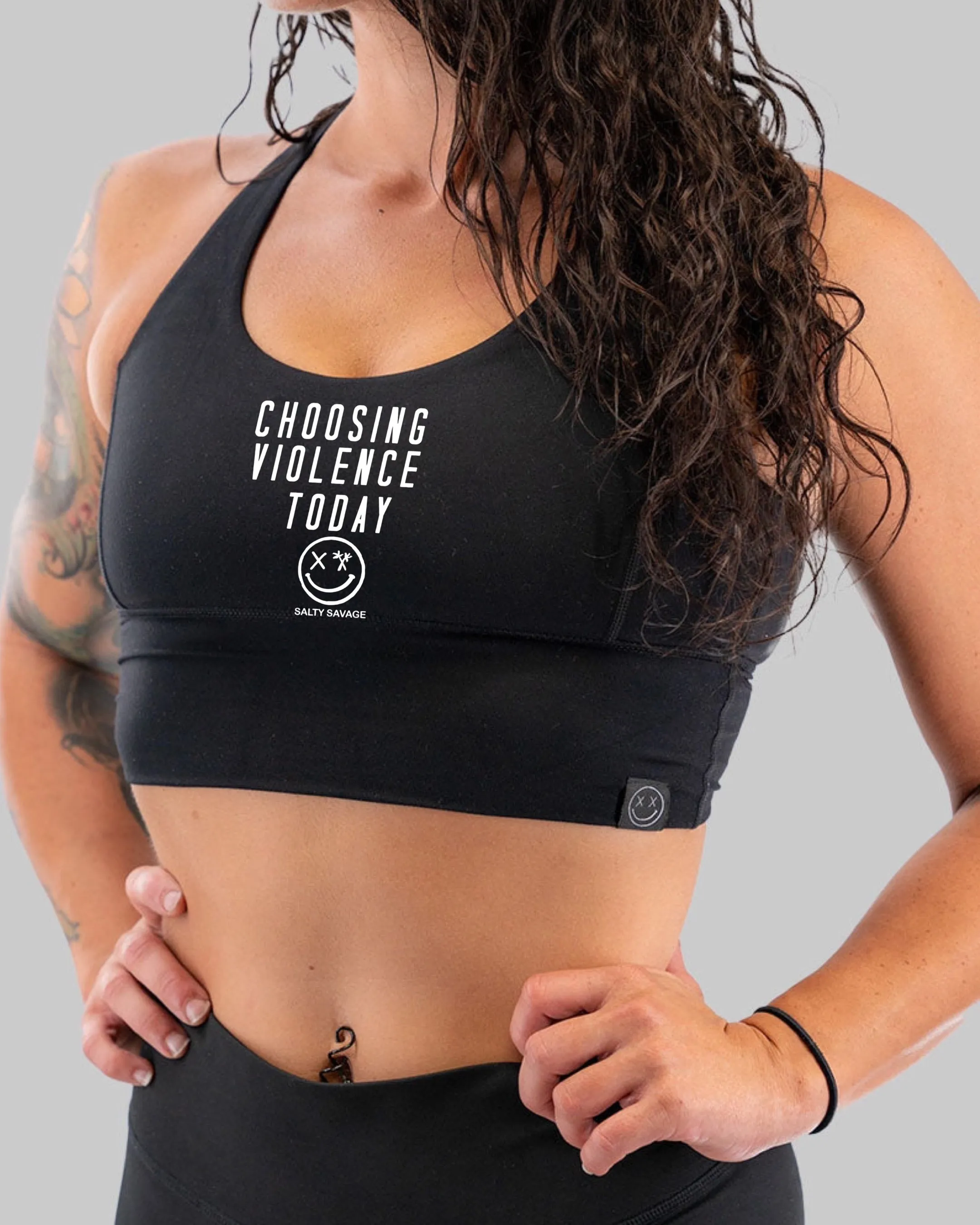 Salty Savage Ladies "Choosing Violence Today" X Back Sports Bra | Cocoa Beach Performance