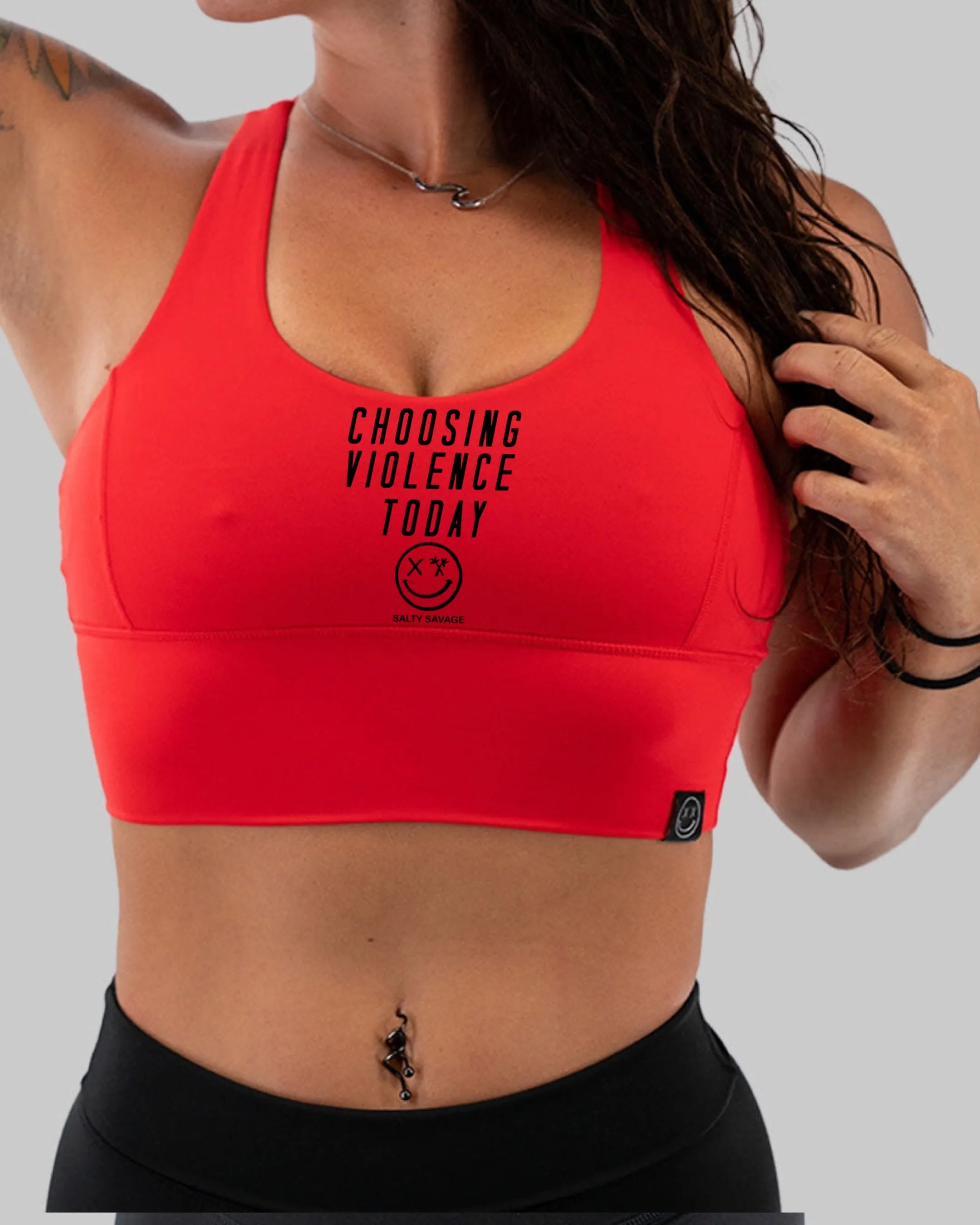 Salty Savage Ladies "Choosing Violence Today" X Back Sports Bra | Cocoa Beach Performance