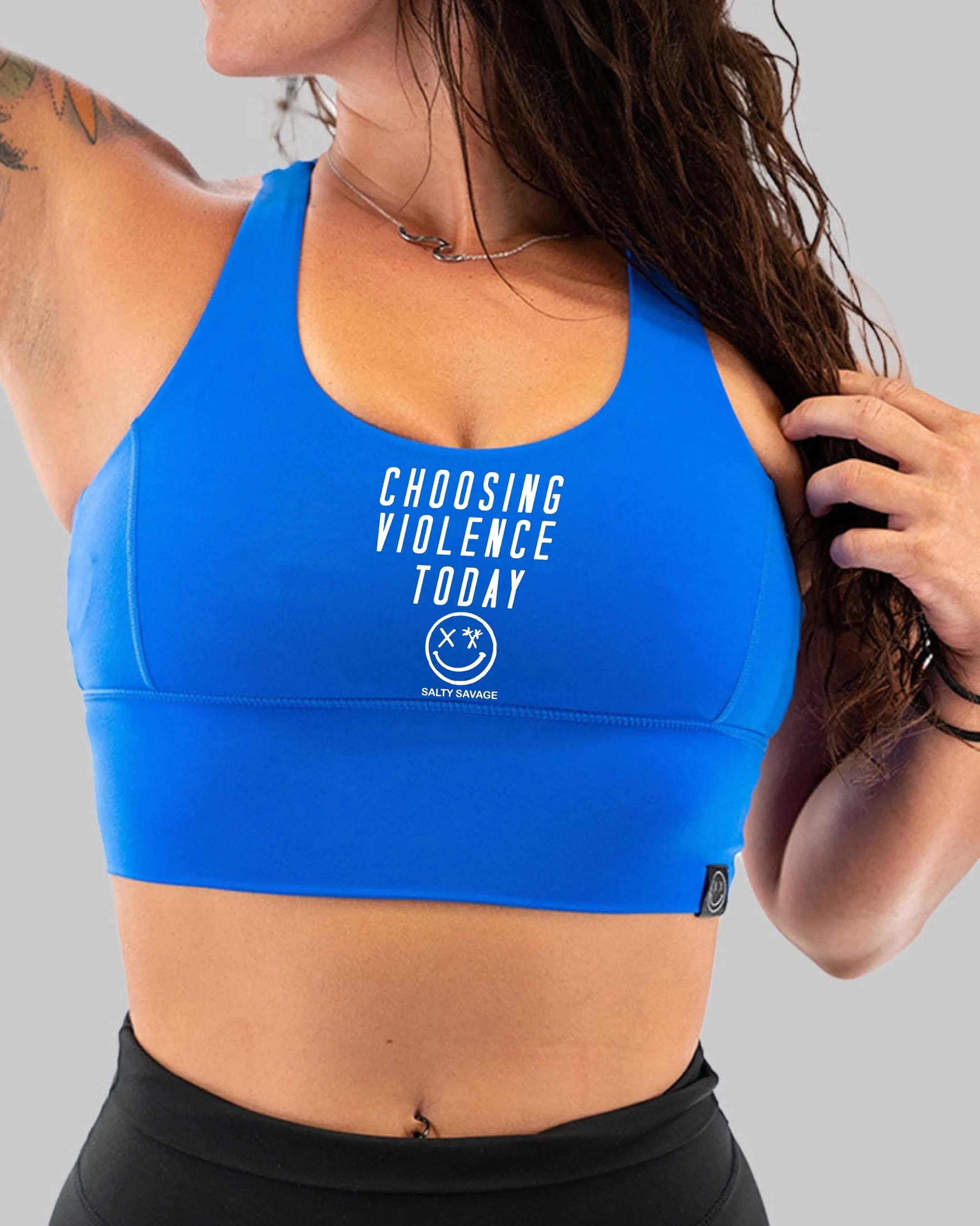 Salty Savage Ladies "Choosing Violence Today" X Back Sports Bra | Cocoa Beach Performance