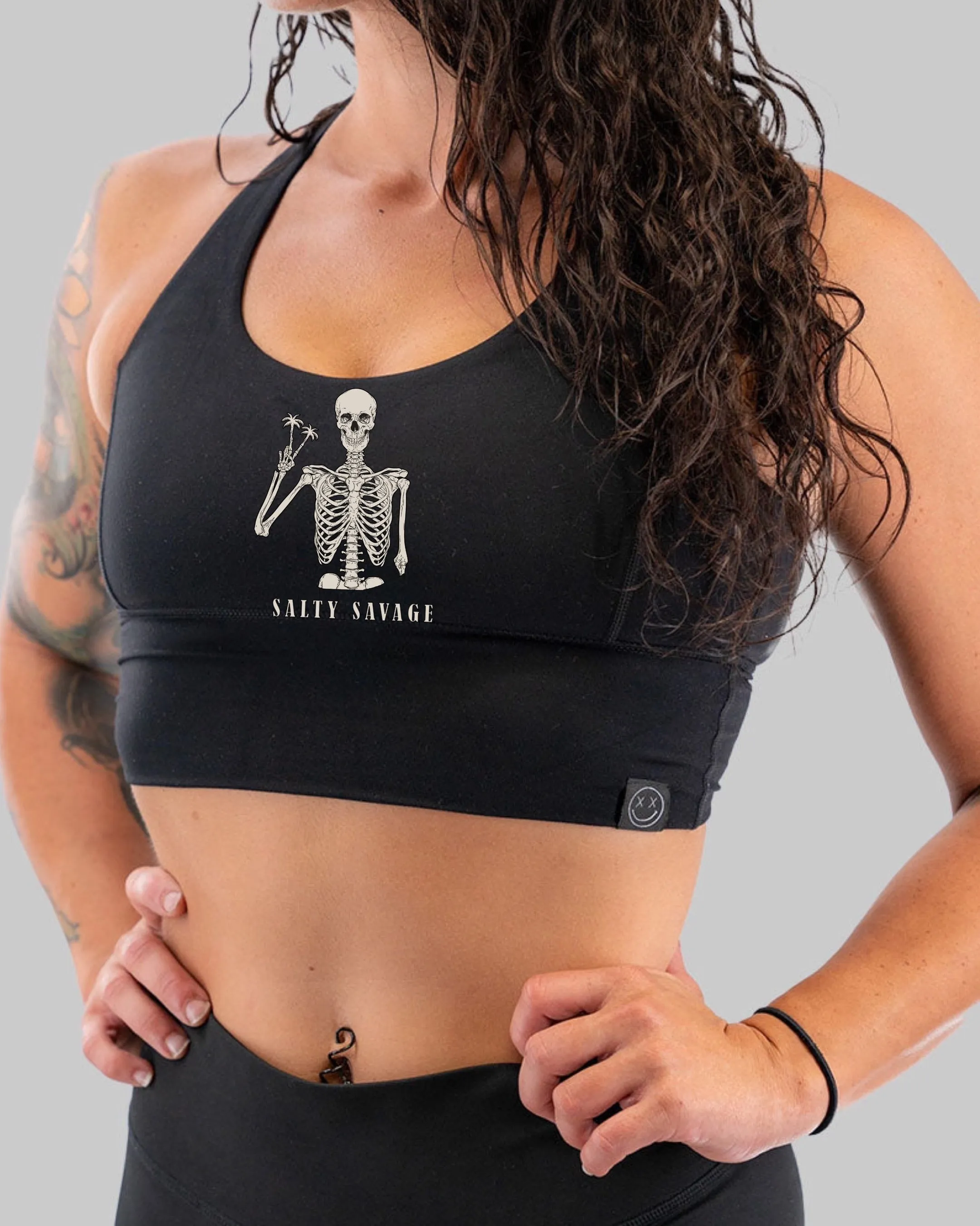 Salty Savage Ladies "Peace Skeleton" X Back Sports Bra | Cocoa Beach Performance