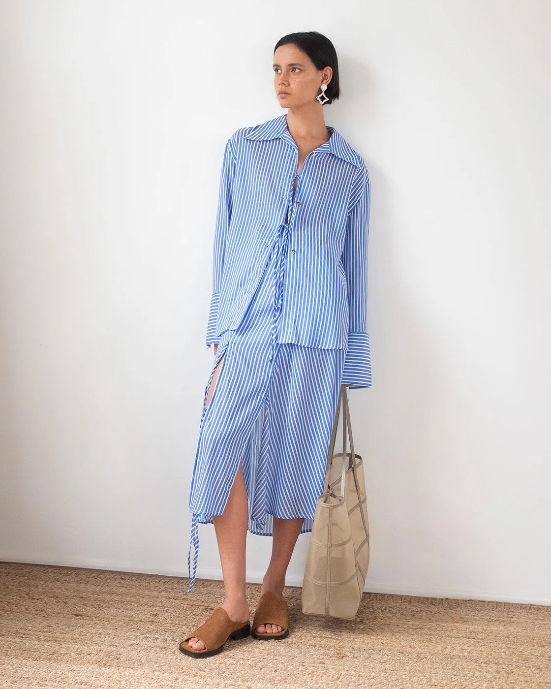 Saskia Shirt Satin Stripe Blue